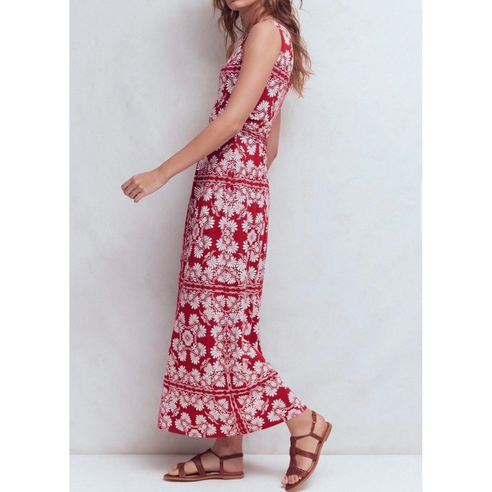 Boden Antonia Jersey Maxi Dress Red White Floral Sleeveless 14 resort boho long